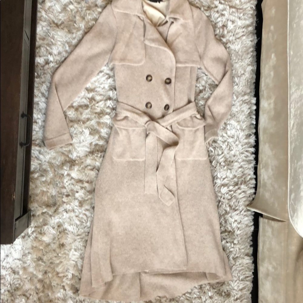 BCBG MaxAzria Lambs Wool Belted Trench Midi XS